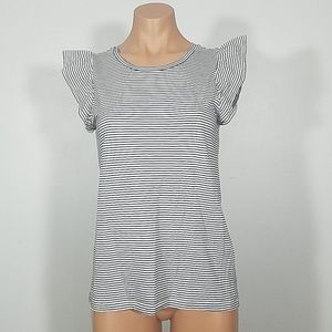 Banana Republic B&W Striped Tee w/ Ruffle Sleeves
